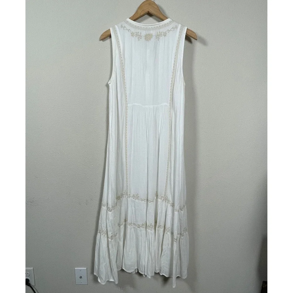 J. Jill Embroidered Maxi Dress Womens M Whitebarly Sleeveless Tiered Boho NWT - Picture 10 of 10